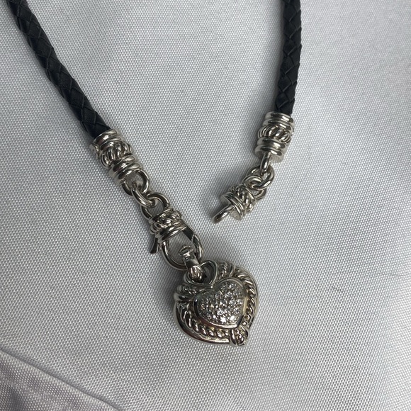 Judith Ripka Sterling Silver leather cord heart Diamonique necklace - Picture 5 of 6